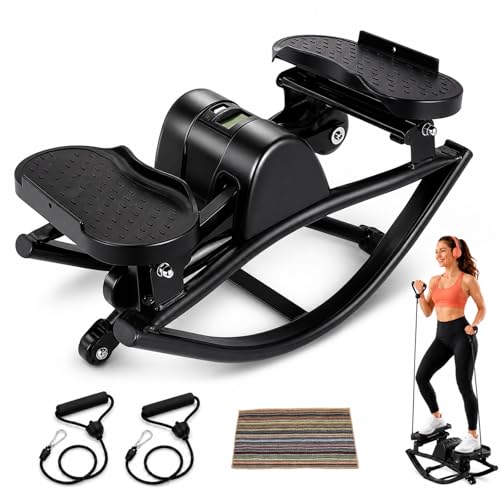 Rock Stepper Side to Side Portable Lateral Rocking Stepper with Digital Display and Non-Slip Mat Mini Steppers for Exercise at Home - color: All Black