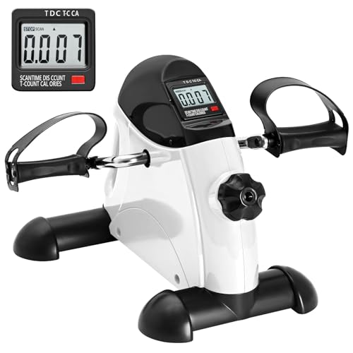 Mini Exercise Bike, AGM Under Desk Bike Pedal Exerciser Foot Cycle Arm & Leg Pedal Exerciser with LCD Screen Displays - color: White
