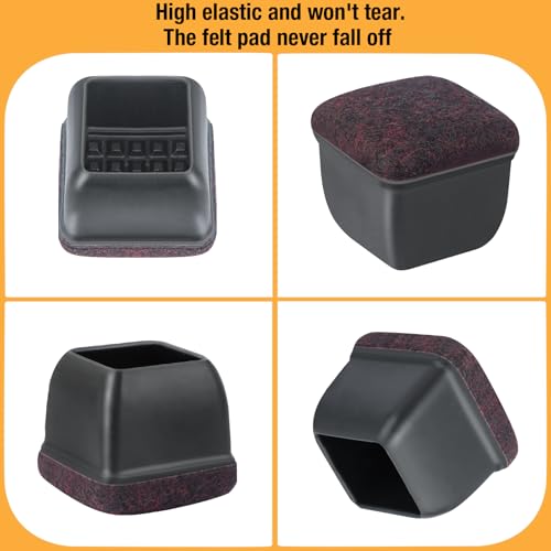 16-Pcs Square Silicone Chair Leg Floor Protectors, Thick & Durable | Protect Hardwood Floors from Scratches & Noise, Fit Dining Table & Bar Stool Legs (Fits 1-1/10" to 1-3/10") - size: L - 16 Pcs - Black