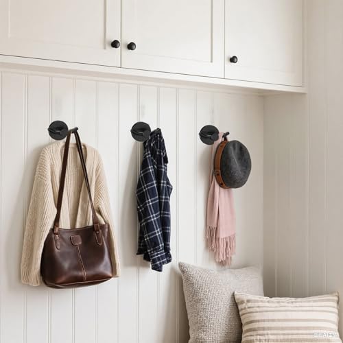 2 Pack Towel Hooks for Bathroom, Screw in Stainless Steel Wall Hooks for Hanging Coat Robe Keys(Matte Black) - color: Matte Black