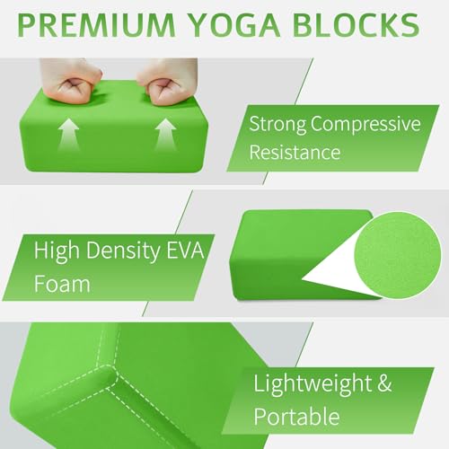 Yoga Blocks 2 Pack, Premium Yoga Brick Foam Blocks to Improve Strength, Flexibility & Balance, Light Weight - Safe and Stable Support for Yoga, Pilates, Meditation & Stretching - color: 2PACK-Green