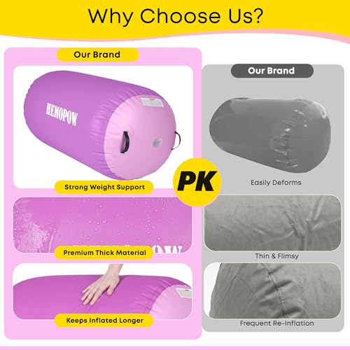 Inflatable Gymnastics Air Barrel Roller with Electric Pump, Heavy Duty PVC Tumbling Barrel Back Handspring Trainer, Air Tumble Track Mat for Home Gym, Cheerleading, Yoga Practice - color: Pastel Pink & Soft Yellow, size: 3.3'L x 2'D