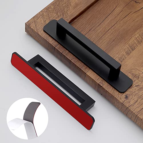12 Pack 5 Inch 128 mm Self-Adhesive Matte Black Square Cabinet Handles with Base Plate Aluminum Cabinet Pulls for Sliding Door Charcuterie Board Black Drawer Handles Drill&Punch Free - color: SquareBlack 3M, size: 5 Inch