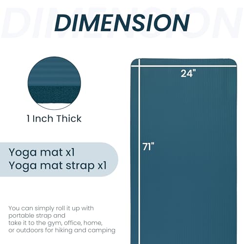 Signature Fitness Extra Thick High-Density Foam Yoga Mat – Multiple Thicknesses (1/2" & 1") / Multiple Colors – Double-Sided Non-Slip Surface – with Carrying Strap for Pilates, Yoga & Home Workouts - color: Navy Blue