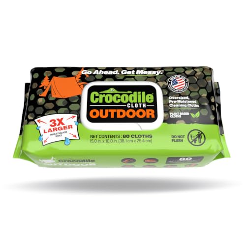 Crocodile Cloth Outdoor Cleaning Wipes, Plant-Based Multi-Surface Wipes, Pre-Moistened, Aloe & Vitamin E, Safe on Skin, 80 Count, 15 x 10 Inch - size: 80 Count (Pack of 1)