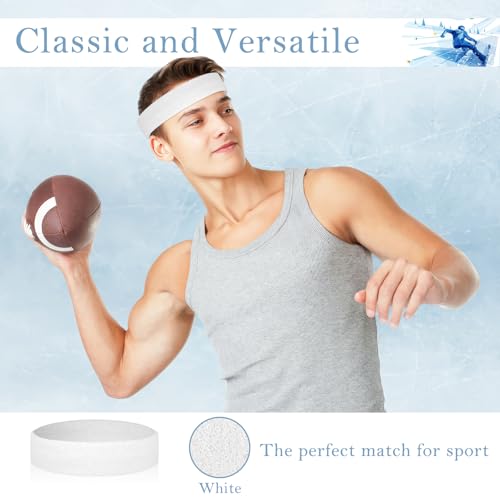 4 Pack Cotton Terry Sweat Headbands for Men Women Running Gym | 4 pack soft cotton terry headbands, Stretch 7 to 15 inches, Sweat-wicking, stays put for running, tennis, basketball & yoga - color: White