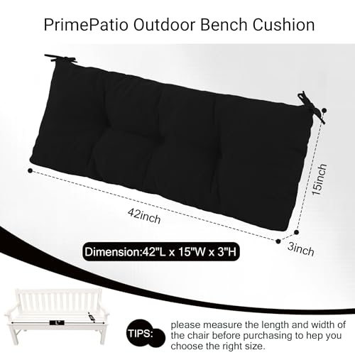 Outdoor Bench Cushion Waterproof, Tufted Bench Seat Cushion | 42 x 15 Inch Patio Wicker Indoor Seat Pads for Outside Garden Patio Balcony, Black - color: Black, size: 42x15 Inch