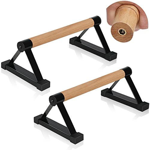 Wood push up bars Parallettes bars Anti-slip Handstand Bars for Calisthenics, Fitness, Floor workouts Solid Wood with Sturdy Metal Bracket, Support 500 lbs - color: Black