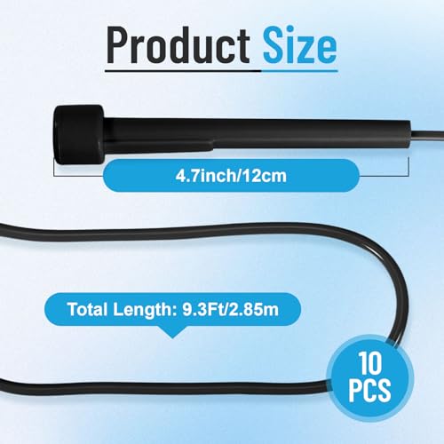 10 Pack Jump Ropes for Kids, PVC Skipping Rope with Plastic Handles, Adjustable Jumping Ropes for Fitness Exercise, Lightweight Speed Rope for Women Men Training Racing, Black