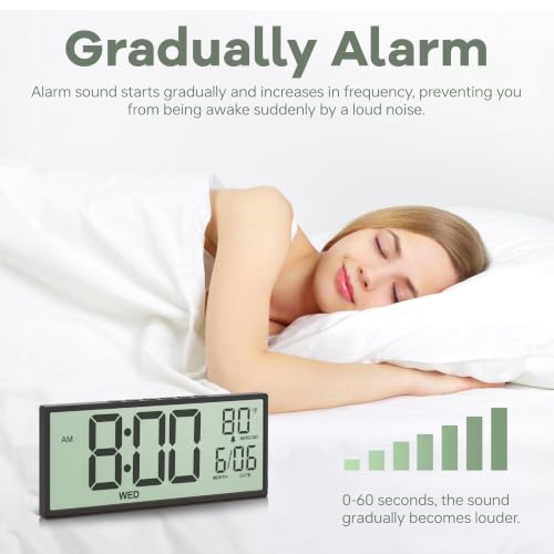 JALL Large Digital Wall Clock Battery Operated, Wall Clock with Big Numbers LCD Display, Digital Clock with Date Day Temperature, Alarm, Auto DST, Clocks for Office, Gym, Bedroom, Elderly- Black - color: Black, size: 14.5 inches