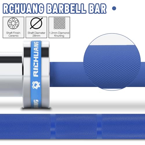 7ft Olympic Barbell 28mm 45lb – 500/700/1000LB Bar for Home Gym | Ceramic coated steel. Smooth spinning sleeves. Fits 2" plates. For snatch, clean and jerk, squats, deadlifts, bench press. - color: Silver-Blue-500LBS