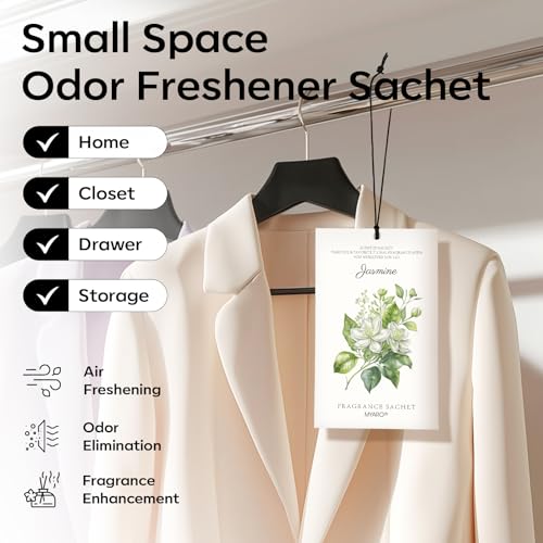 MYARO 12 Pack Jasmine Scented Sachets for Drawer, Closet & Small Spaces Air Freshener Bags, Odor Eliminator for Car, Shoes, Bathroom Home Fragrance Gift Set - color: Jasmine
