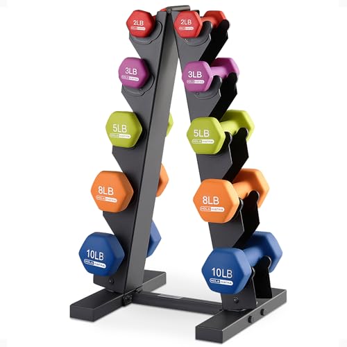 HolaHatha 1, 2 and 3 lb Neoprene Dumbbell Strength Training Weight Set with Rack - color: Multicolor, size: 56 LB
