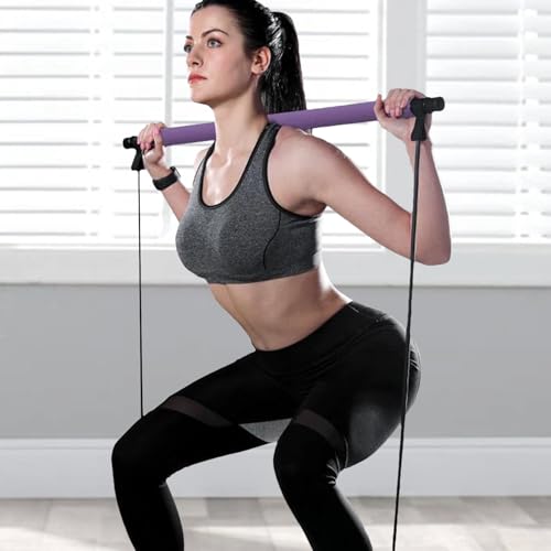 Stretched Fusion Pilates Bar Multifunctional Easy Installation Workout Bar | Elastic Portable for Home Gym, Travel, Pilates Workouts, Full Body Toning, Core Stability, Stretching, Resistance Band - color: Multicolor 1