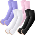 ROXUN Arm Sleeves with Thumb Hole, Cooling UV Sun Protection Compression Tattoo Cover Up for Men/Women - color: 4 Pairs - Black+white+purple+pink
