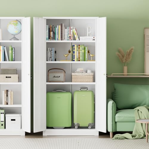 INTERGREAT Metal Storage Cabinet, 72" H Lockable Steel Cabinets with Locking Doors, Storage Locker with Adjustable Shelves for Office, Home, Garage, Gym, School (White) - color: White, size: MSC-D16