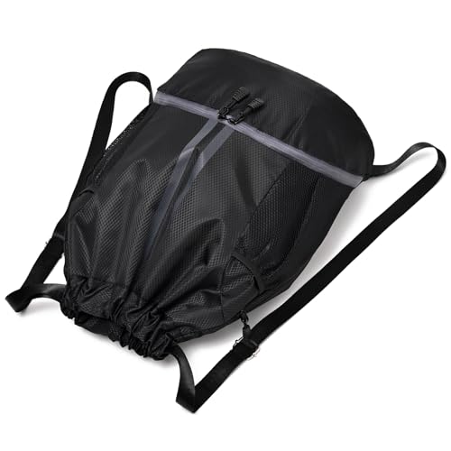 LOKAPEGY Black Drawstring Gym Bag for Men, Waterproof Drawstring Backpack for Women, Swim Bag with Shoes Compartment, Pull String Sport Bag for Soccer and Basketball. - color: Black
