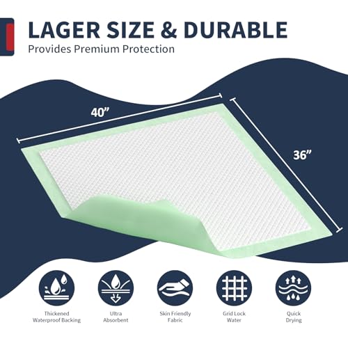 BIGGMED Chucks Pads Disposable Adult 40'' X 36'' (50 Pads) Underpads for Incontinence Ultra-Absorbent & Leak-Proof Bed Pads for Adults, Elderly and Kids - size: 40"x36"- 50 Count (Thickened )