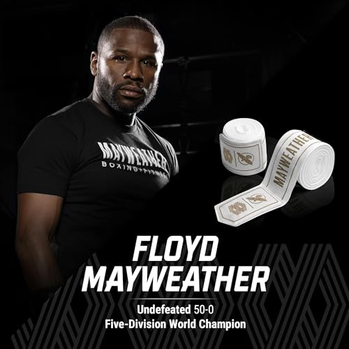 Hayabusa Mayweather Stretch Hand Wraps for Men and Women, 180 inches - color: White/Gold
