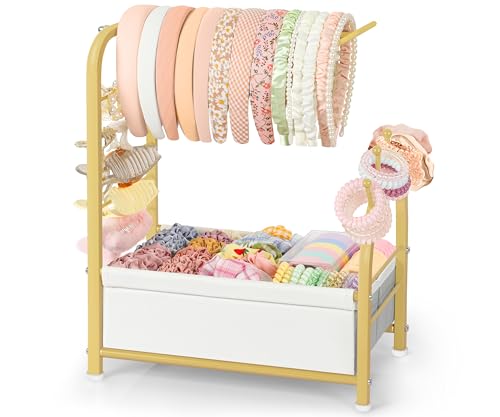 Keebofly Headband Holder Stand - Versatile Organizer for Scrunchies, Bows & Claw Clips - Compact Hair Accessories Storage for Girls, Women, Babies,Golden - color: Gold