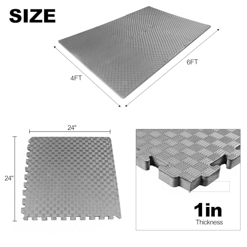 Elevon Puzzle Exercise Gym Flooring Mat, EVA Interlocking Foam Tiles Workout Mat for Home Gym, Fitness Equipment, MMA, Gymnastics, Shock-Absorbing Exercise Mat, Multi-Color - color: Grey, style: 1"Th, 6 Tiles (24 Sq Ft)
