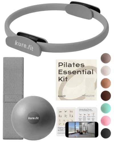 Pilates Kit for Women – Home Pilates Equipment Set with Ring, Ball & Resistance Bands | Pilates Starter Kit with Accessories in Gift Box - color: Gray, style: Essential Kit - 3PC