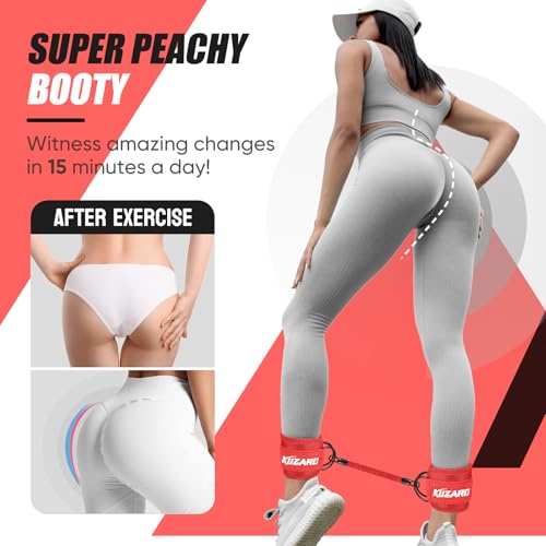 KUZARO Ankle Resistance Bands with Cuffs, Ankle Weights Bands for Working Out, Women Leg and Glutes Workout Equipment, Exercise Bands for Kickbacks, Butt and Booty Trainer, Home Gym Fitness Equipment - color: Red