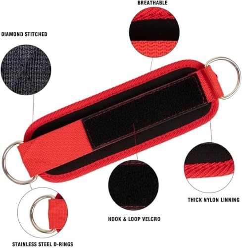 Ankle Strap Ankle Resistance Band Wrist Cuff Padded Strap Adjustable Fitness Glute Kickback D-Ring for Cable Machine Gym Foot Leg Training Brace Support 1 Pack - color: red