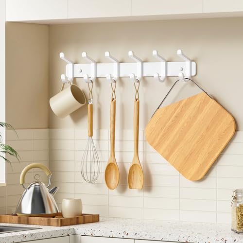 pickpiff Coat Rack Wall Mounted Heavy-Duty: Metal Coat Hanger 6 Hooks for Hanging Hat, Clothes, Robe, Keys, Backpack, Bathroom Towels, Jacket, Purse - Closet, Door, Entryway, Mudroom (White, 2 Pack) - color: White, size: 2 Pack