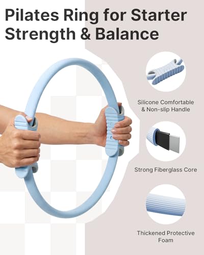 YOTTOY Pilates Ring and Ball Set, Figure 8 Resistance Bands, Stretch Bands&Guide,Pilates Equipment Set for Beginners for Home Workouts Core Strength, Yoga, Physical Therapy & Rehab - color: Blue, size: 15 Inch