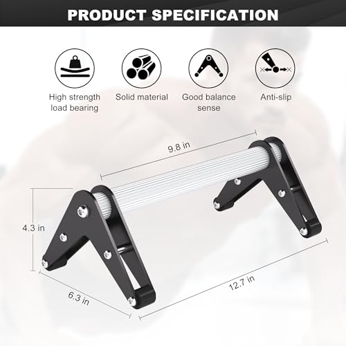 Aluminum Push Up Bars, 12.7 Inch, 500 lb Capacity, Black | Aluminum grips, stainless steel A-frame base, non-slip pads, 500 lb capacity, and extended 12.7 inch set of 2.
