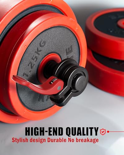 Narrow Barbell Clips 2.5cm Width for Olympic Bars, 0.9-1.18inch Adjustable Weight Clamps, Quick Release Locking Collars for Weightlifting - color: Black+red