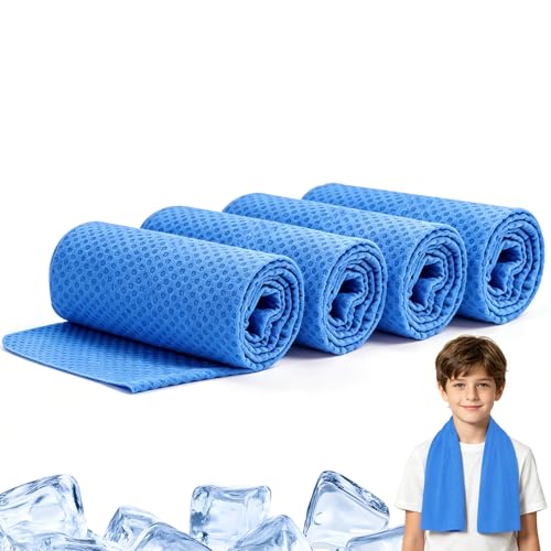 BobbleT Kids PVA Cooling Towels 4 Pack (30"x9") - Mini Instant Ice Cooling Towels for Neck & Face with UPF 50+ Sun Protection, Reusable Summer Heat Relief for Outdoor Activities, Blue - color: Blue