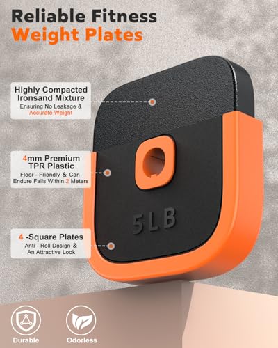 Rendpas 4-in-1 Adjustable Dumbbell Set with Foldable Weight Bench, Convert to Barbell Kettlebell Push-Up Stand, 800LBS Bench 10 Angles Incline Decline Flat, Home Gym Weight Set - color: Orange, size: 85LB Dummbell Set & Adjustable Bench