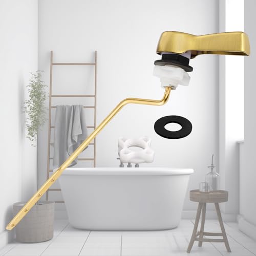 Hibbent Universal Metal Side Mount Toilet Handle Replacement Kit, Brass Toilet Flush Tank Lever with Stainless Steel Flapper Chains for Most Toilets, Brushed Gold - color: Brushed Brass, style: Side Mount