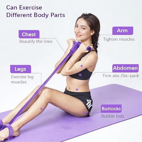 Pedal Resistance Band with Handle, Up to 50lbs 6-Tube Multifunction Pedal Resistance Band for Home Workout, Natural Rubber Foot Pedal Resistance Band with Storage Bag - color: pink