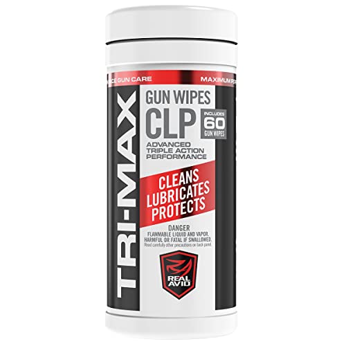 Real Avid Tri-Max CLP Gun Cleaning Wipes – 60 Pre-Saturated Cloths Clean, Lubricate & Protect Firearms – One-Step Rust Prevention, Long-Lasting Lubrication & Smooth Cycling in All Conditions