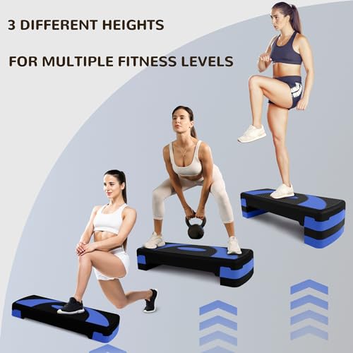 BalanceFrom Aerobic Step Platform Trainer with Adjustable 3-Level Risers, 400 Pound Weight Capacity – Non-Slip Exercise Stepper for Cardio, Strength, and Fitness Workouts, 31", Multiple Colors - color: Blue