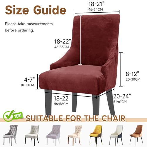 Velvet Wingback Dining Chair Cover Soft Stretch Accent Chair Cover Slipcover Thick Plush Wing Back Chairs Covers Furniture Protect Washable Chairs Protector Covers for Dining Room (Wine, 2) - color: Wine