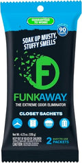 FunkAway Extreme Odor Eliminating Closet Sachet, Odor Absorbing Packet Ideal for Closets, Drawers, Hampers, Attics and Storage Spaces, Fresh Smell for Up to 90 Days (Pack of 8) - size: 3.9 Ounce (Pack of 8), style: Sachet