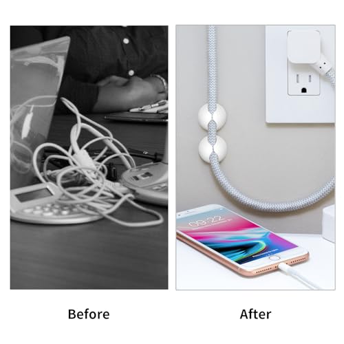 Flezoo Cord Holder Cable Clips, 12PCS White Adhesive Cord Organizer Charger Holder Wire Management Keeper for Nightstand, Desk, Office or Mouse - color: White