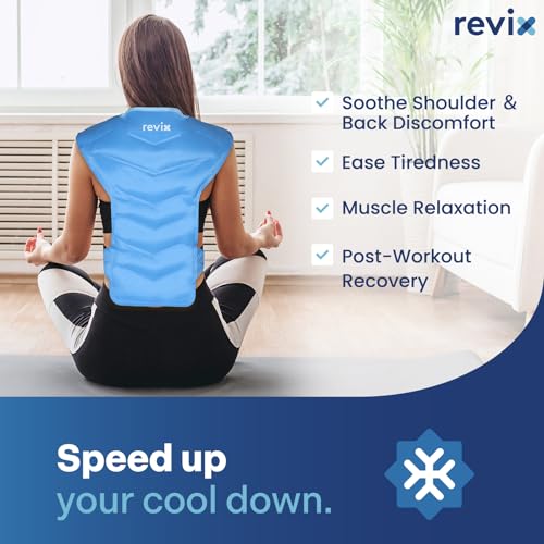 REVIX Large Ice Pack for Shoulder and Back with Straps, Reusable Full Back Ice Pack Wrap Cold Compression Therapy for Discomfort and Fatigue Relief, Post-Workout Recovery - color: Blue