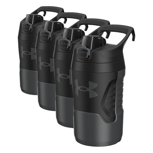 Under Armour 32 oz Insulated Water Bottles - Sports Water Jug with Fence Hook, Leak Resistant for Baseball, Football & More, 32 oz Insulated, Jet Grey/Black(Pack of 4) - color: Jet Grey/Black, size: 32 Ounces (Pack of 4)