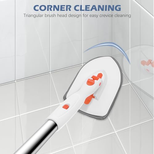 SetSail Tile Tub Scrubber Brush 3-in-1 Shower Scrubber with 52-inch Adjustable Long Handle Shower Cleaner Brush and 3 Detachable Replacement Brush Heads for Cleaning Bathroom Kitchen Walls Tub Tile - color: Orange, size: 2 Pads