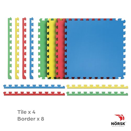 Norsk Reversible Kids Puzzle Play Mats 1/2" Thick EVA Interlocking Foam Tiles (Multicolor/Black 24 Tiles - 96 sq. Ft. 1/2" Thick) - color: Multi Color, size: 24 Tiles - 96 sq. Ft