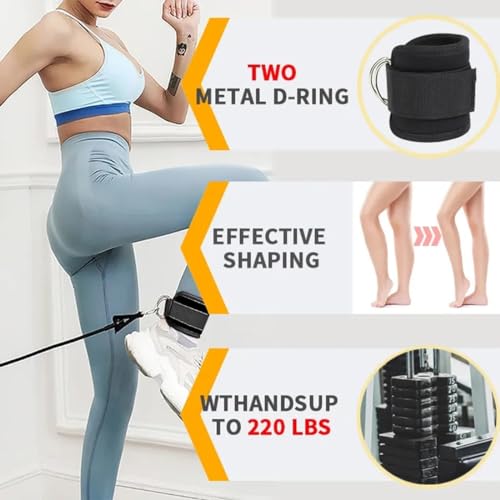 Ankle Strap Ankle Resistance Band Wrist Cuff Padded Strap Adjustable Fitness Glute Kickback D-Ring for Cable Machine Gym Foot Leg Training Brace Support 1 Pack - color: black