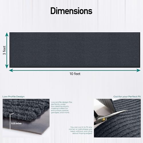 Durable Rubber Door Mat - Heavy Duty, Indoor/Outdoor, Easy Clean, Waterproof, Low-Profile Mat for Entry, Patio, Garage - Stylish (Charcoal, 10' x 3' (Mud Trapper)) - color: Charcoal, size: 3 x 10 feet