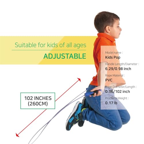 KSY Kids Jump Rope (Crystal Series) – Durable PVC Jump Rope for Kids Ages 6-12 – Lightweight, Adjustable, and Tangle-Free – Made in Korea - color: Kids Pop Pink