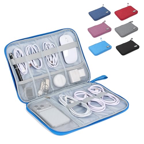Electronic Organizer Travel Case, Slim Cable Accessories Pouch, Single Layer Tech Pouch & Cord Storage Bag for Chargers, Power Bank, SD Cards - Minimalist Travel Essentials - color: blue, size: L