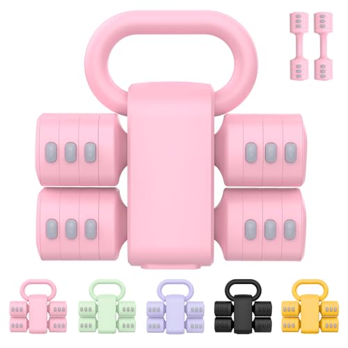 RINREA Adjustable Dumbbell Set, Hand Weight Dumbbells with Kettlebell Shell | ABS, Weight Adjustable, Quick Lock, Kettlebell & Dumbbell in 1 Set, Compact, Space-saving, Women, Home Gym, Office, Traveling - color: Pink